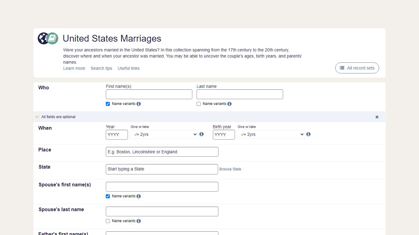 United States marriages | findmypast.com